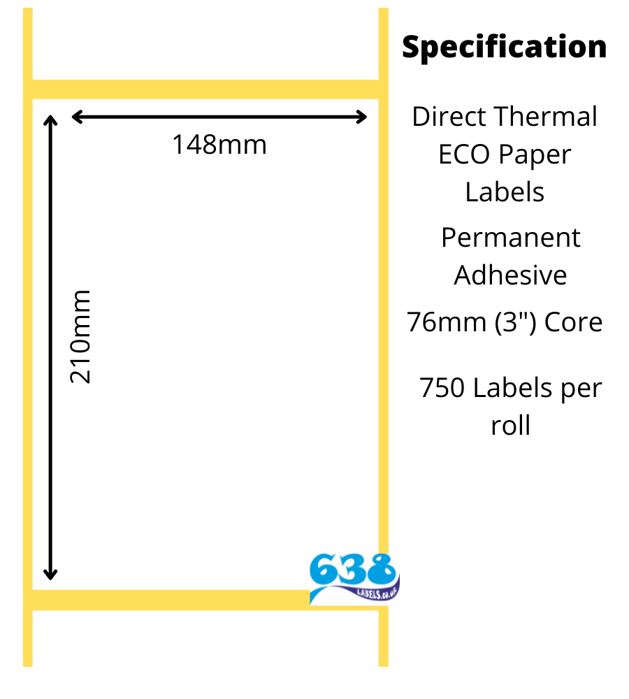 148 x 210mm Direct Thermal Labels - 3,000 Labels - 750 per roll - Pallet Labels on a 76mm (3") core for industrial direct thermal label printers