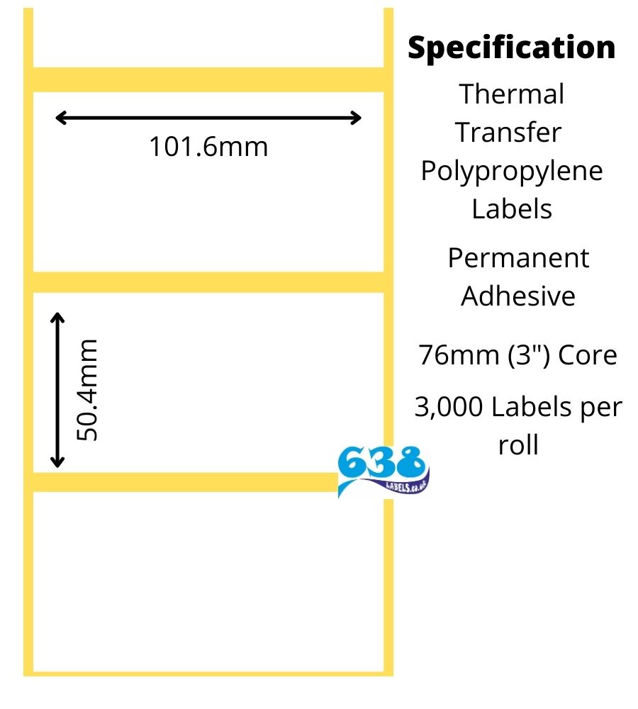Water Transfer Labels 101.6 x 50.4mm White Polypropylene Thermal Transfer Labels – 638 Labels