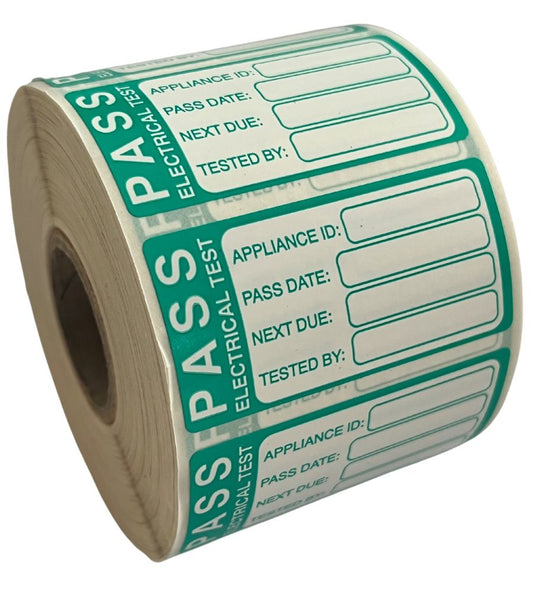 3rd Edition Pass PAT Test Labels 50 x 25mm are manufactured on premium grade white none tear polypropylene (PP) material