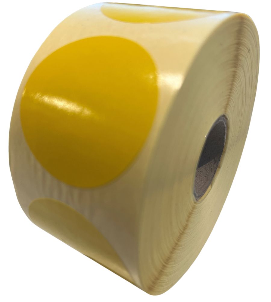 40mm Dia. Yellow Thermal Transfer Labels - Semi-Gloss Paper - 25mm Core