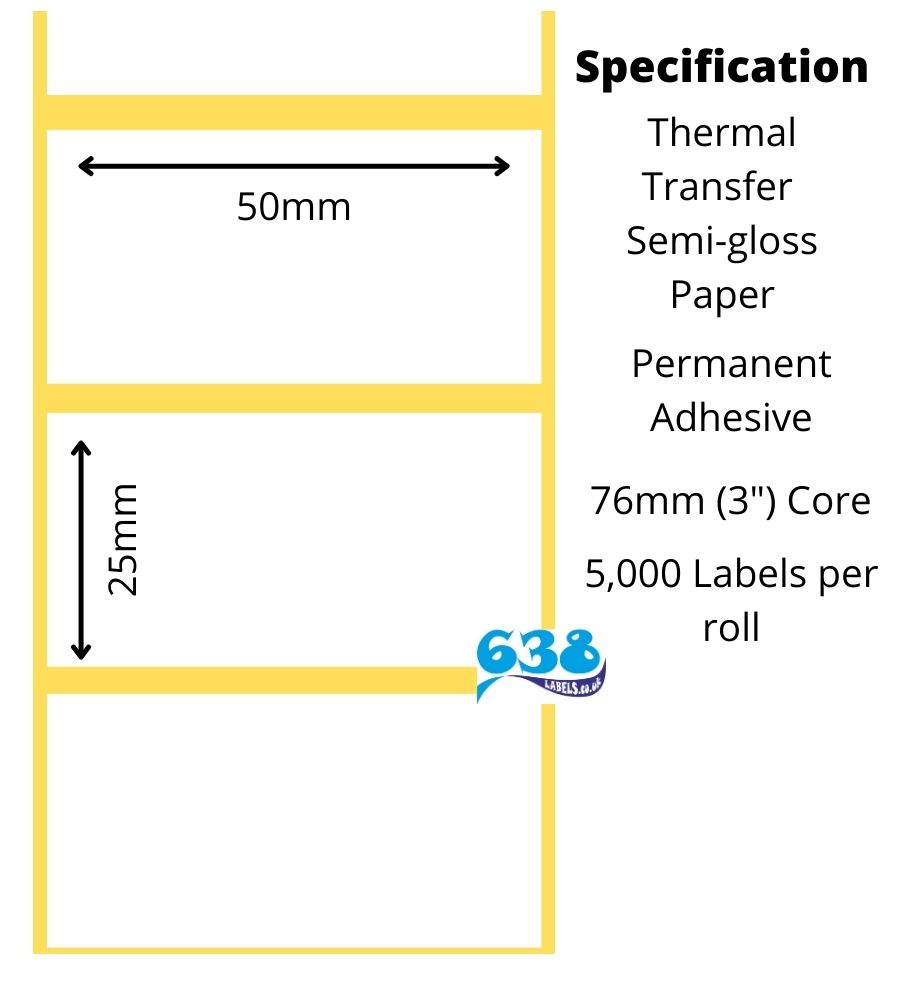 Transfer Area Label 50 x 25mm Thermal Transfer Labels - Industrial Label Printers – 638 Labels