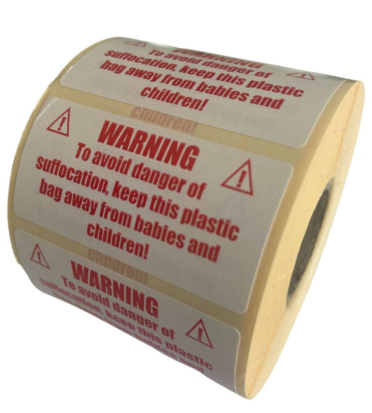 Plastic Bag - Warning Of Suffocation Labels - 50 x 25mm