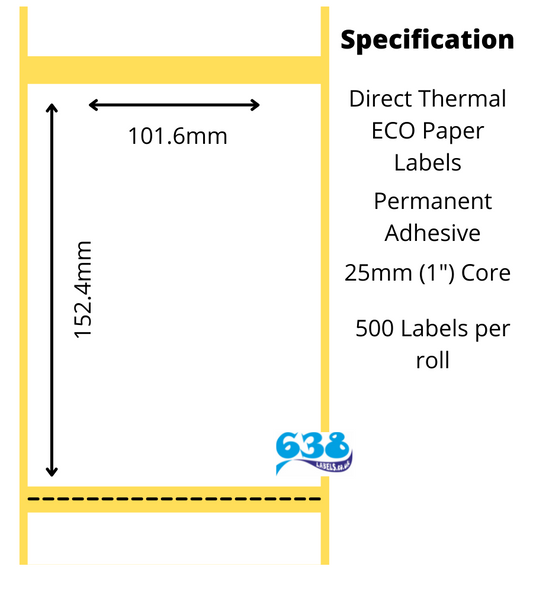 101.6 x 152.4mm Direct Thermal Labels - 5,000 Labels - 500 per roll - 25mm core for desktop direct thermal label printers