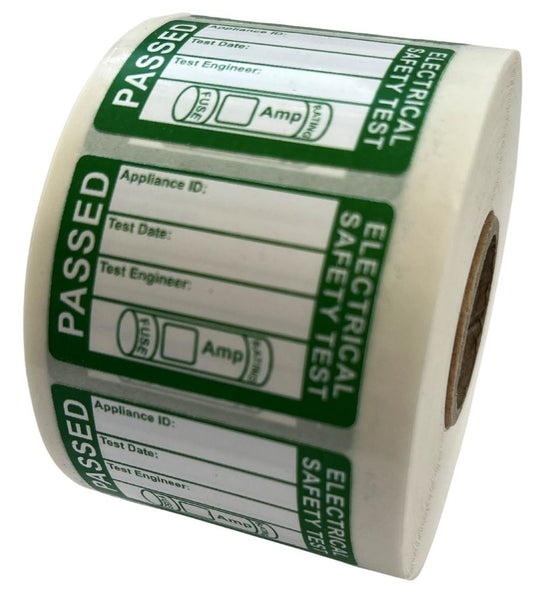 4th Edition - Plug Top PAT Test Labels - 38 x 25mm Tough Non-Tear Polypropylene Labels