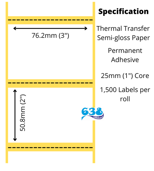 76 x 50mm Thermal Transfer Labels - semi-gloss paper labels for desktop label printers