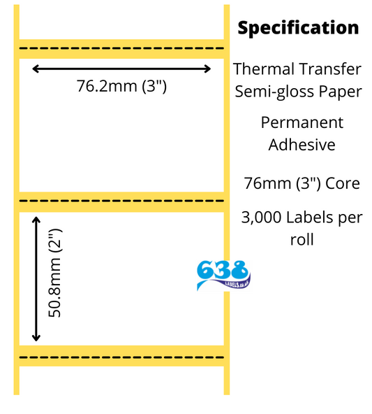 76 x 50mm Thermal Transfer Labels - semi-gloss paper labels for industrial label printers