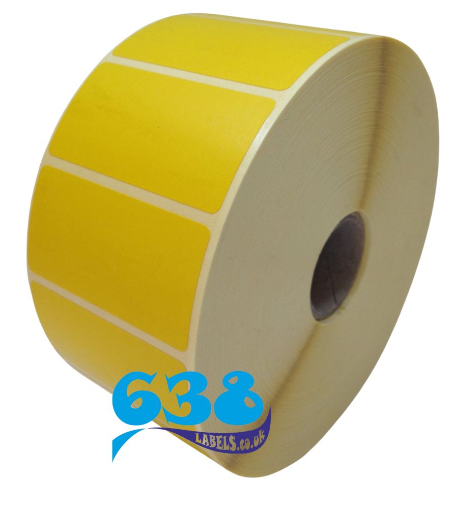 Yellow 50 x 25mm direct thermal labels on 25mm (1") core for desktop labe;l printers
