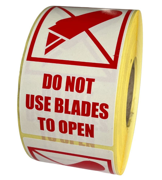 Do Not Use Blades To Open Labels - 50 x 100mm -  Packaging & shipping labels for use when shipping parcels to advise on the correct handling