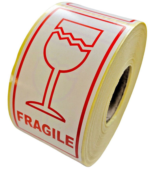 Fragile Labels - 50 x 100mm - Packaging & shipping labels for use when shipping parcels to advise on the correct handling