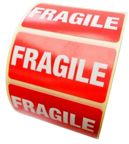 Fragile Labels - 50 x 25mm - Packaging & shipping labels for use when shipping parcels to advise on the correct handling