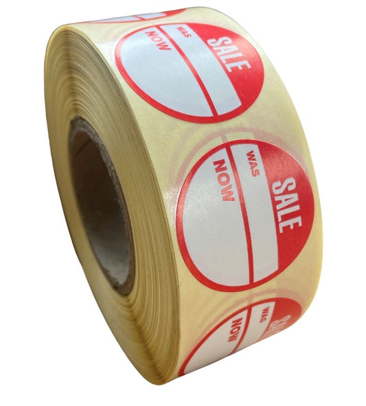 Products Sale Was Now Labels - 30mm diameter - Promotional Labels
