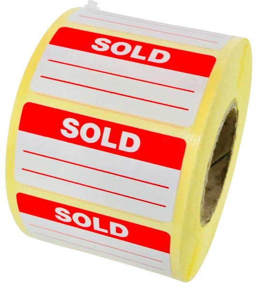 Sold Labels – with 2 lines to write any information required  - 50 x 25mm