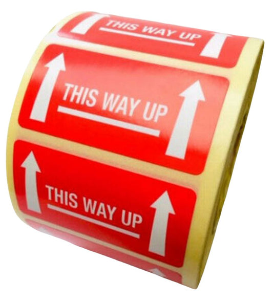 Small This Way Up Labels - 50 x 25mm -Packaging & shipping labels for use when shipping parcels to advise on the correct handling 