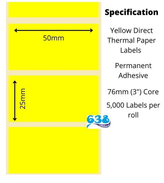 50 x 24mm yellow direct thermal labels 76mm (3") cores - often used for courier applications